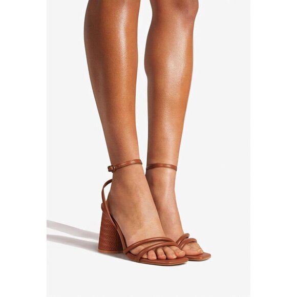 Women's Brown Block High Heels Square Toe Heeled Sandals Ankle Strap Shoes - Picture 4 of 6